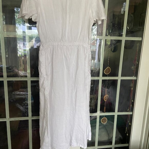Lands' End White Linen Sweetheart Button Front Midi Dress Sz 6-8 Romantic Beachy - Picture 8 of 13
